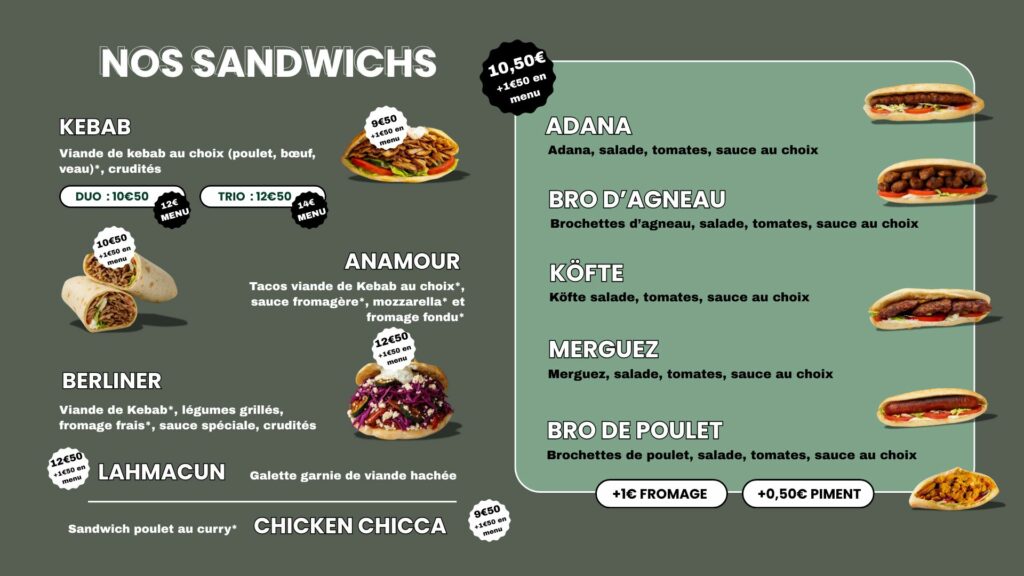 menu sandwichs